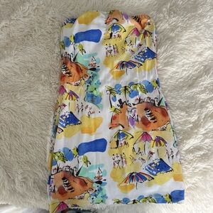 Frankie’s Bikinis Colorful Beach Scene Strapless Dress